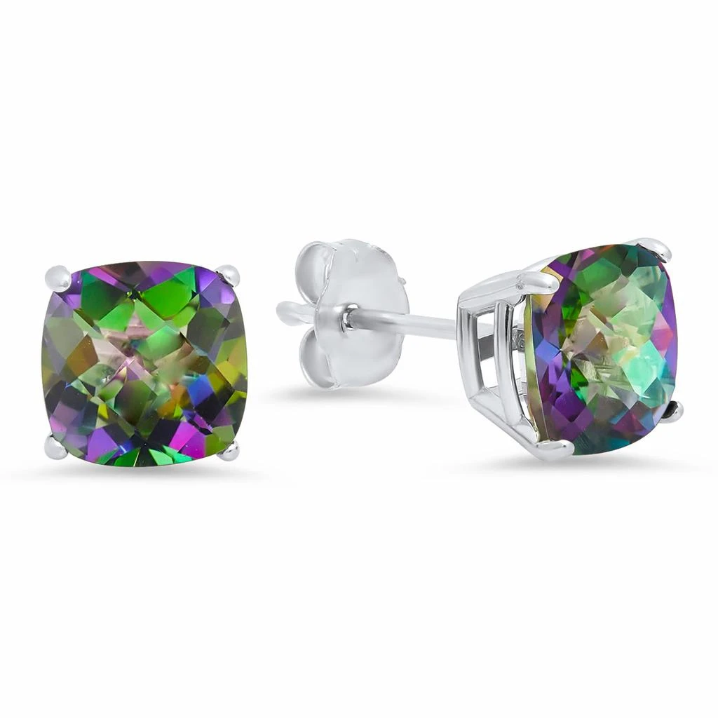 Sterling Silver Cushion-Cut Checkerboard Gemstone Stud Earrings (8MM) 商品