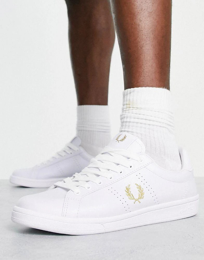 商品Fred Perry|Fred Perry B721 gold logo leather trainer in white,价格¥773,第4张图片详细描述