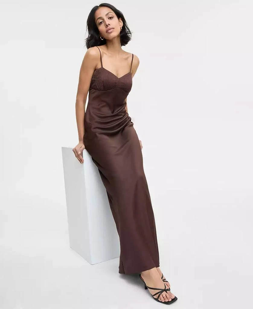 商品SENI & CADE|Juniors' Pintuck Satin Sleeveless Column Gown,价格¥468,第3张图片详细描述
