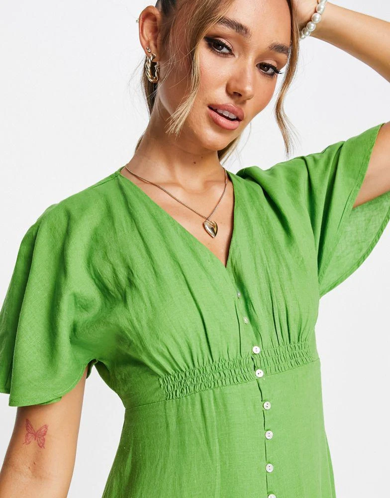 商品Mango|Mango button down v neck midi dress in soft green,价格¥169,第3张图片详细描述