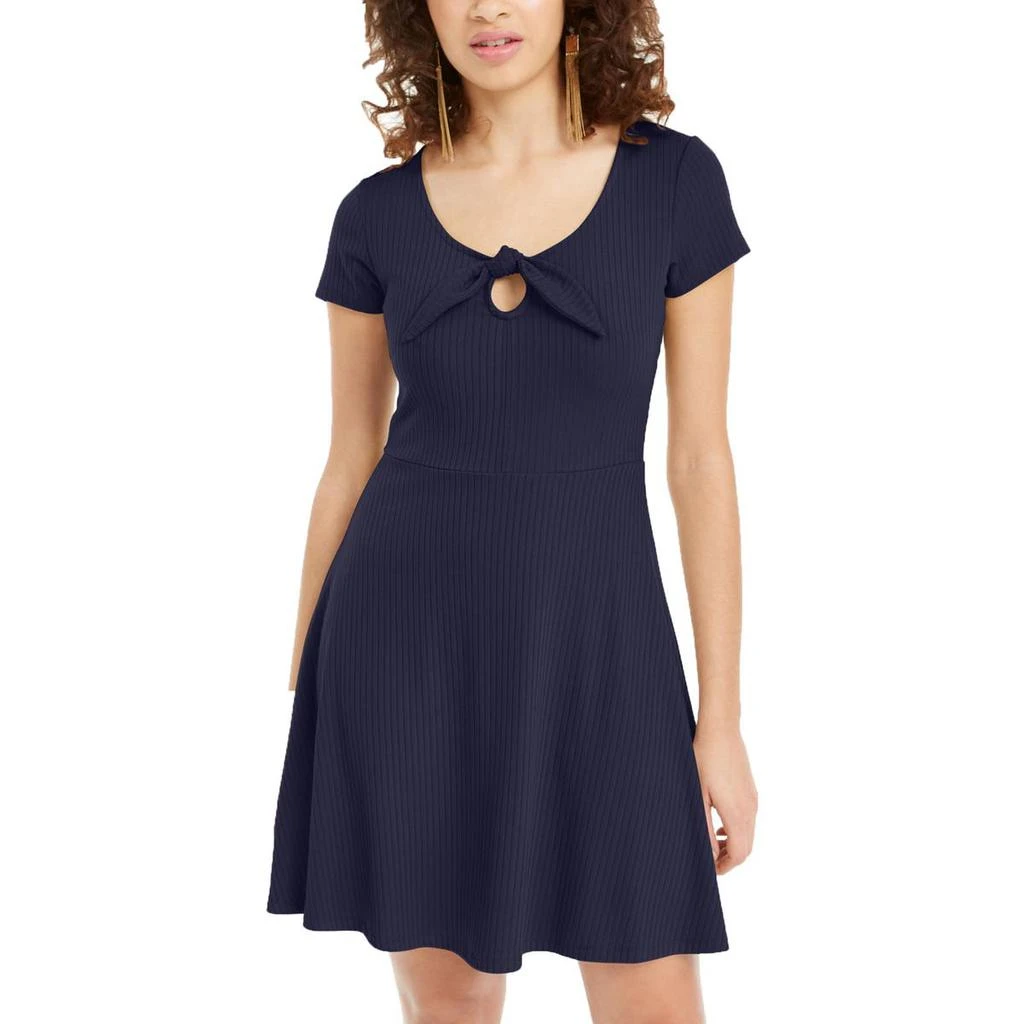 商品Planet Gold|Planet Gold Womens Juniors Ribbed Tie-Neck Skater Dress,价格¥100,第1张图片