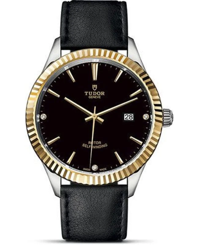 商品Tudor|Tudor Style 41mm Black Dial Diamond-Set Black Leather Men's Watch M12713-0022,价格¥19365,第1张图片