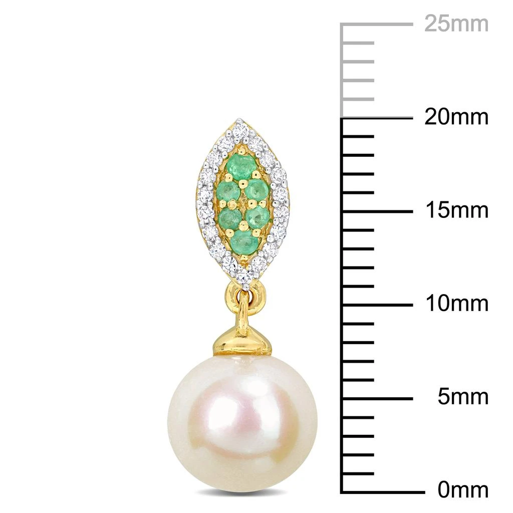 商品Mimi & Max|8mm Cultured Freshwater Pearl 1/7ct TDW Diamond 1/6ct TGW Emerald Marquise Earrings 14k Yellow Gold,价格¥2416,第3张图片详细描述