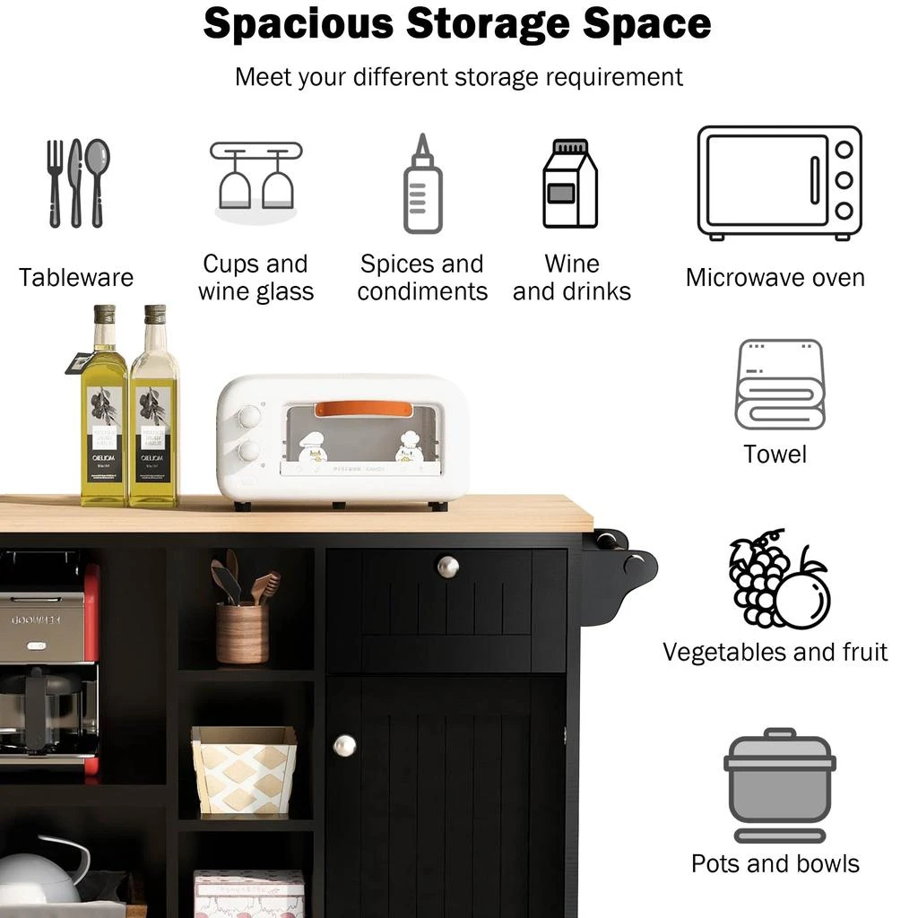 商品Streamdale Furniture|Streamdale Solid wood kitchen island cart with storage and wheels,价格¥3120,第2张图片详细描述