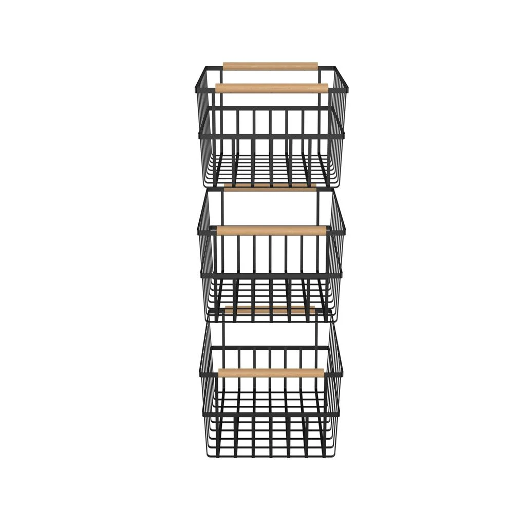 商品Oceanstar|Metal Wire Organizer Bin Basket with Handles, Set of 3, Black,价格¥535,第3张图片详细描述