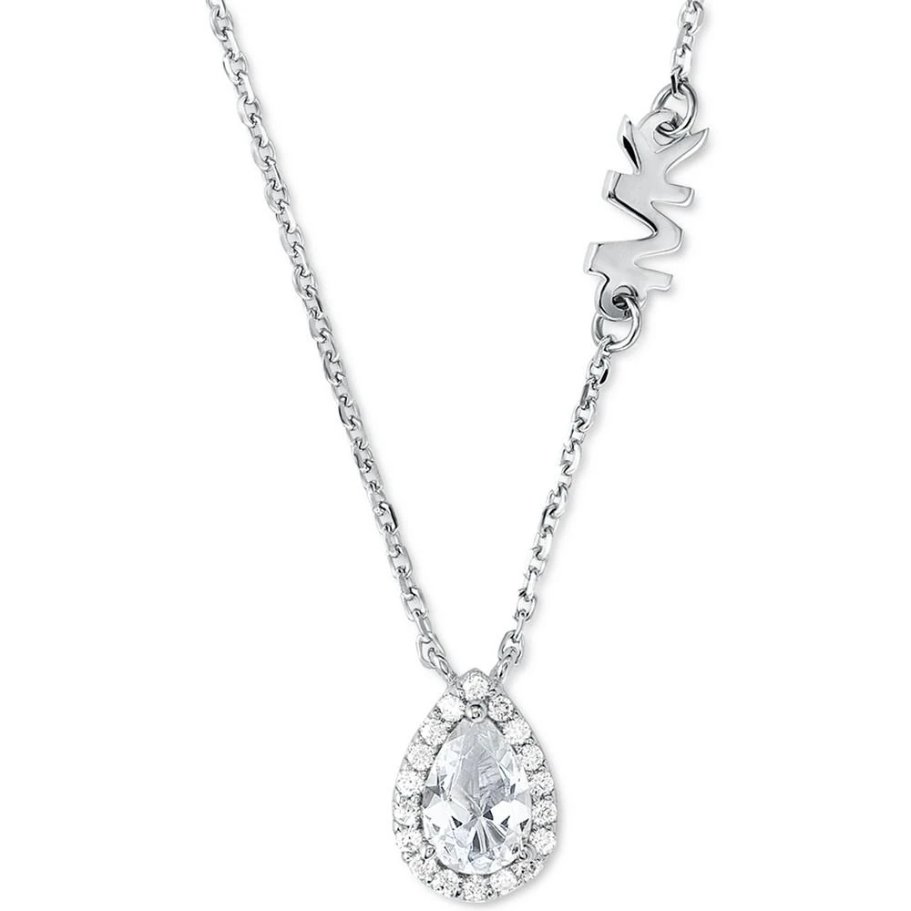 商品Michael Kors|Sterling Silver Cubic Zirconia Pear-Shape Halo Pendant Necklace, 16" + 2" extender,价格¥942,第2张图片详细描述