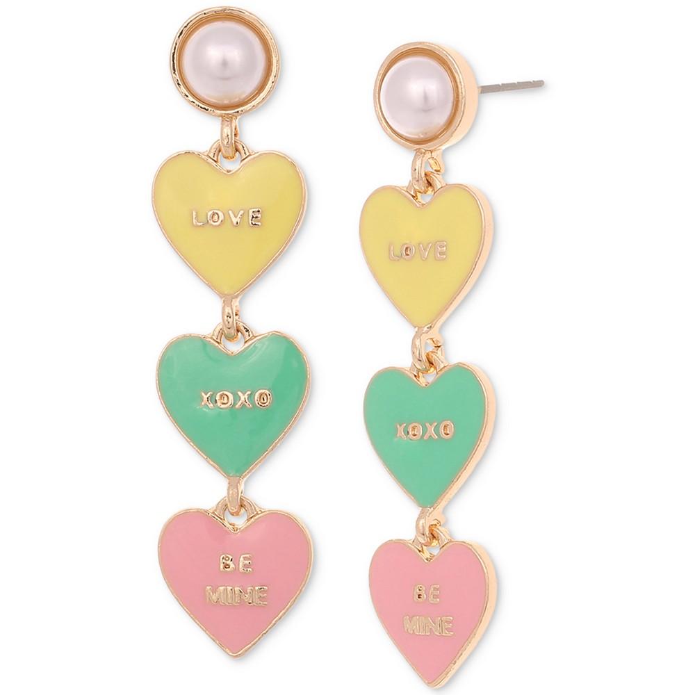 Gold-Tone Imitation Pearl & Valentine Heart Linear Drop Earrings, Created for Macy's商品第1张图片规格展示