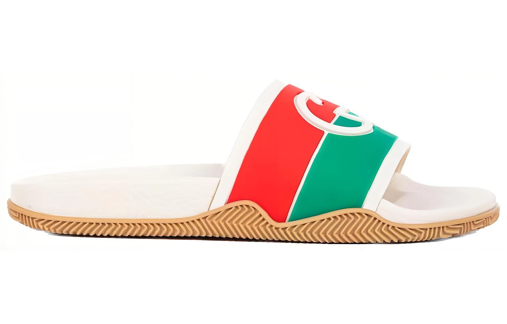 商品[国内直发] Gucci|古驰 双G时尚凉拖一字拖鞋 男款 白橙绿,价格¥2646,第3张图片详细描述
