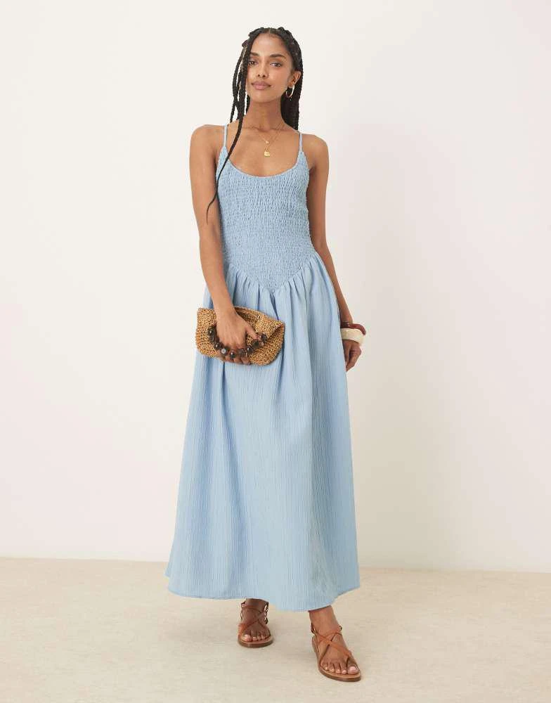 商品ASOS|ASOS DESIGN scoop neck crinkle maxi dress with cross back in steel blue,价格¥330,第1张图片
