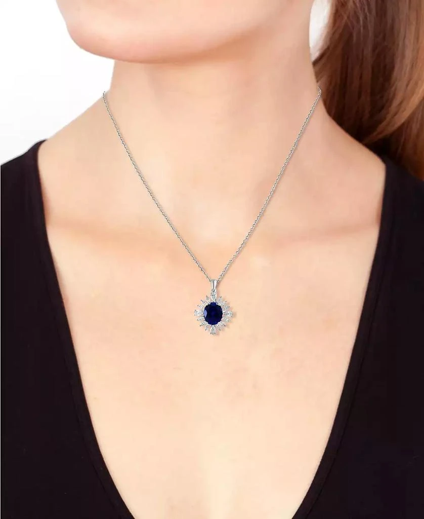 商品Effy|EFFY® Lab Grown Sapphire (4-1/2 ct. t.w.) & Lab Grown Diamond (1-3/4 ct. t.w.) Starburst Halo 18" Pendant Necklace in 14k White Gold,价格¥11585,第2张图片详细描述