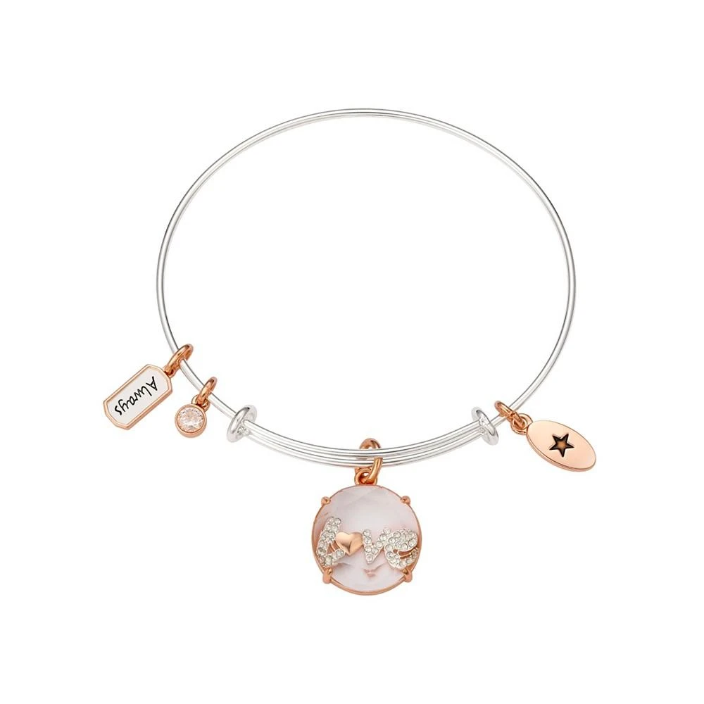 商品Unwritten|Stainless Steel Bangle with 14K Rose Gold Flash-Plated Brass Cubic Zirconia "Love Always" Charms,价格¥376,第1张图片