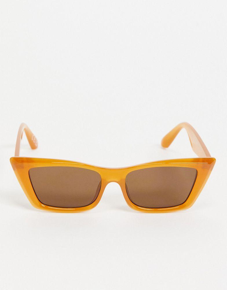 ASOS DESIGN slim cat eye sunglasses in honey brown商品第3张图片规格展示
