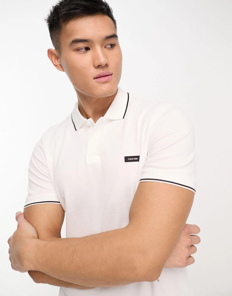 商品Calvin Klein|Calvin Klein box logo slim fit polo shirt in white,价格¥794,第1张图片