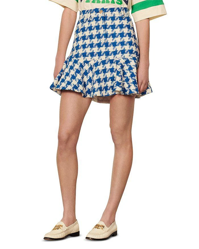 商品Sandro|Houndstooth Print Ruffle Mini Skirt,价格¥1460,第1张图片