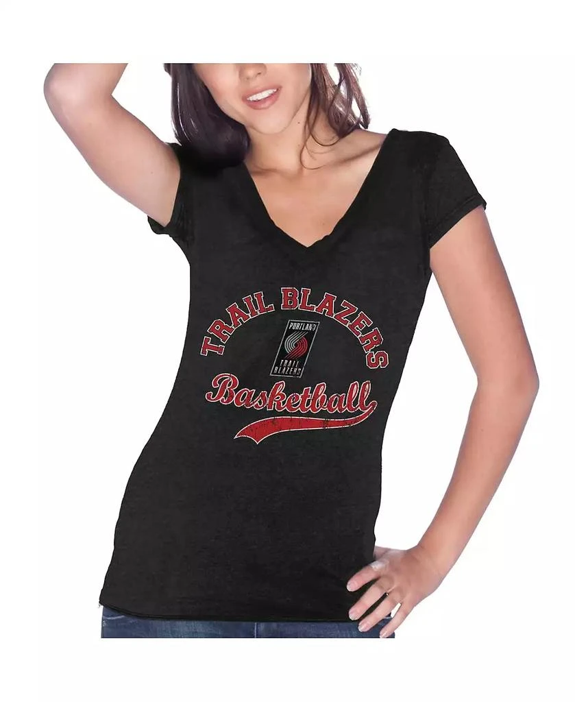商品Majestic|Women's Threads Damian Lillard Black Portland Trail Blazers Name & Number Tri-Blend V-Neck T-shirt,价格¥297,第3张图片详细描述