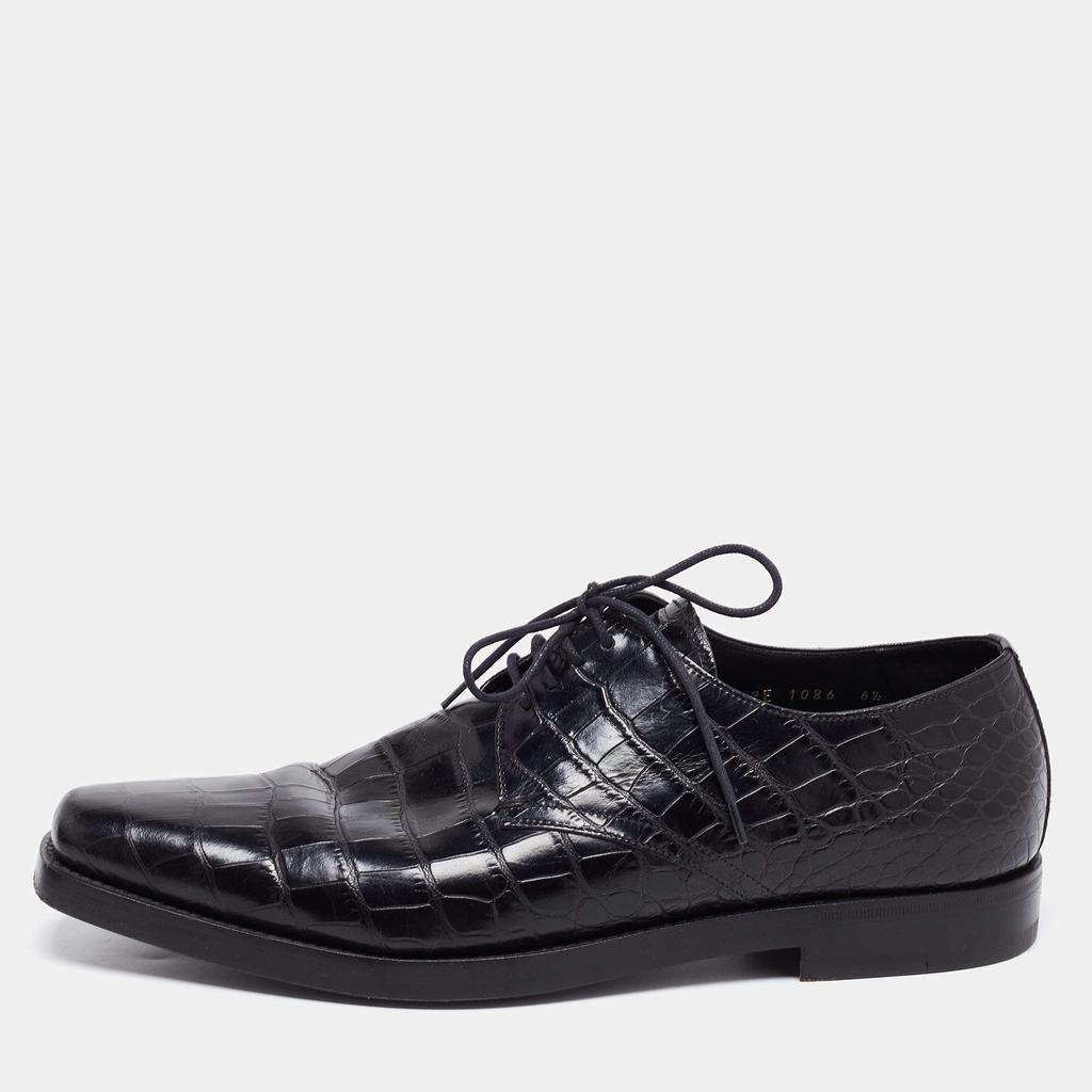 Prada Black Croc Embossed Leather Derby Size 40.5商品第1张图片规格展示