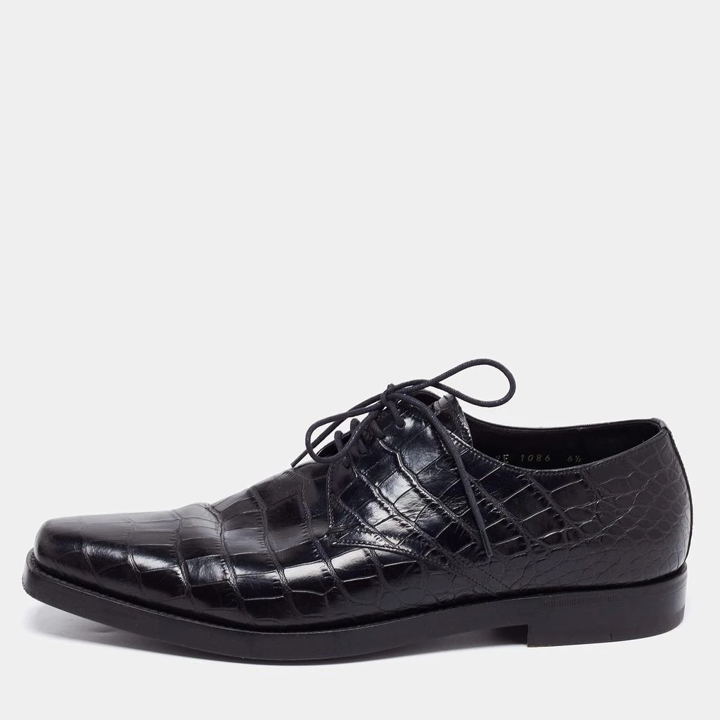 商品[二手商品] Prada|Prada Black Croc Embossed Leather Derby Size 40.5,价格¥2152,第1张图片