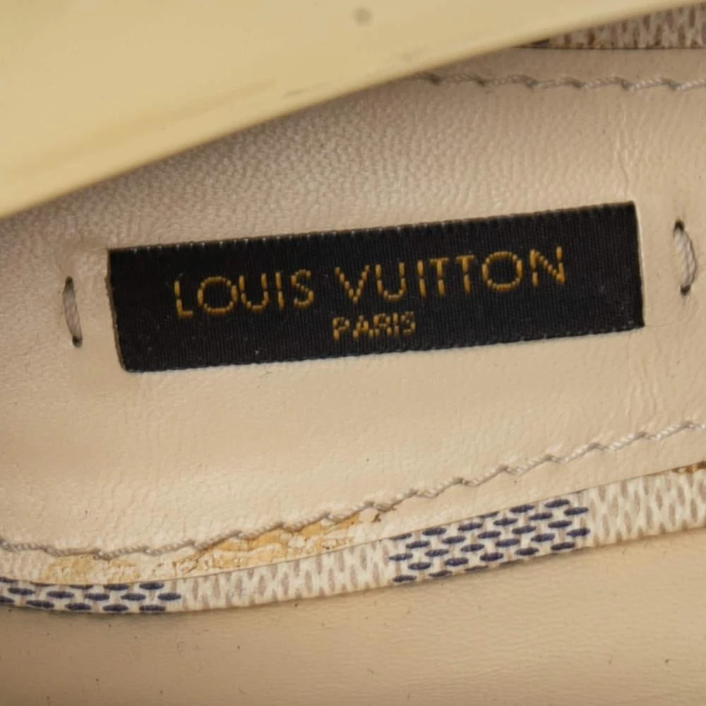 Louis Vuitton Cream Patent Leather Damier Azur Damia Peep-Toe Pumps Size 38.5 商品