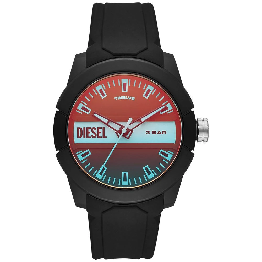 商品Diesel|Men's Double Up Black Silicone Strap Watch 43mm,价格¥372,第1张图片