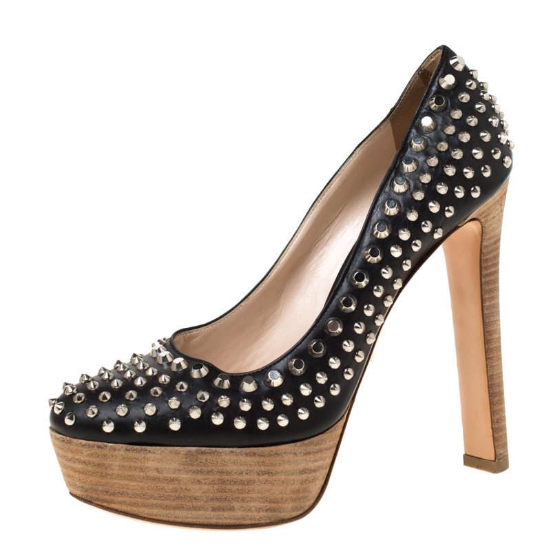 Prada Black Studded Leather Platform Pumps Size 38商品第1张图片规格展示