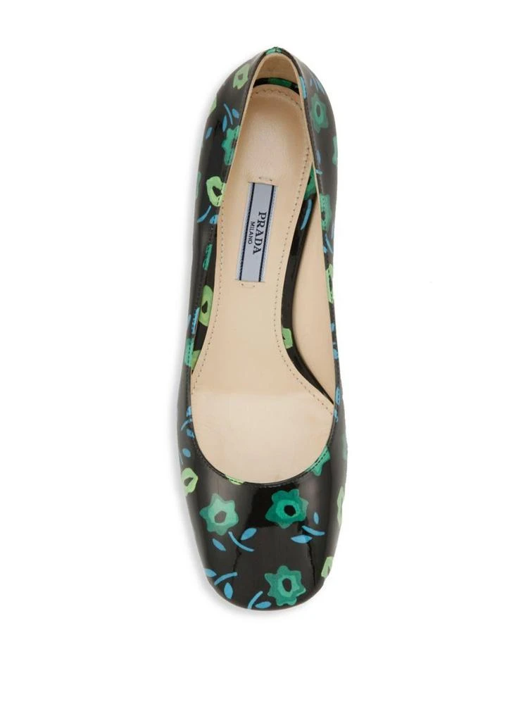 商品Prada|Flower-Print Patent Leather Block Heel Pumps,价格¥2248,第4张图片详细描述