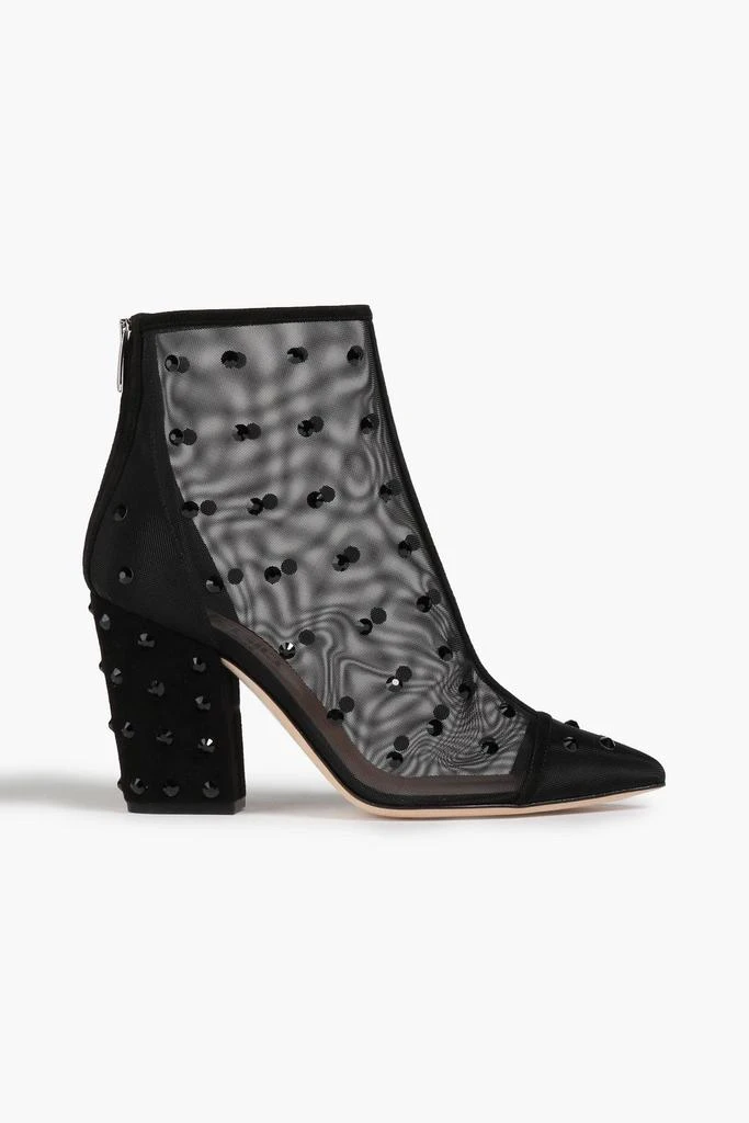 商品Sergio Rossi|Embellished suede-trimmed mesh ankle boots,价格¥2161,第1张图片