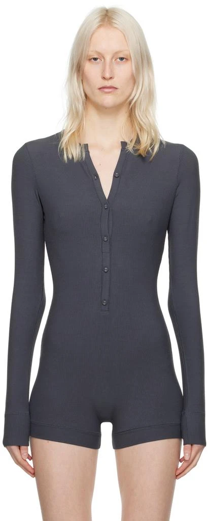 商品SKIMS|Gray Soft Lounge Button Up Henley Jumpsuit,价格¥559,第1张图片