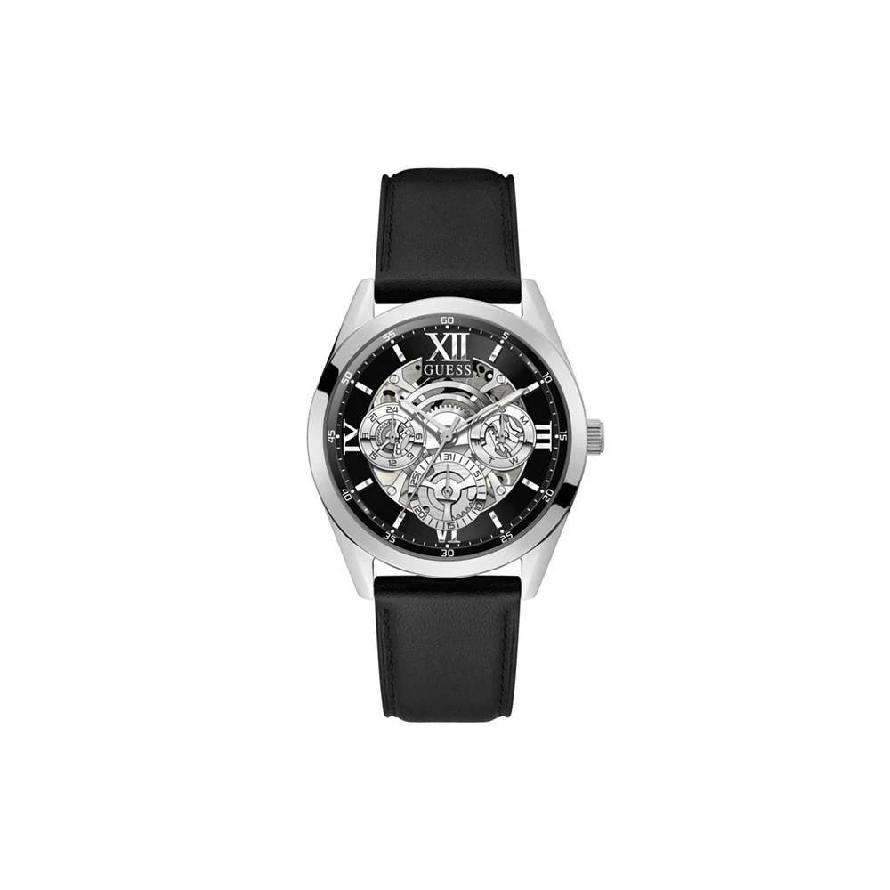 商品GUESS|Men's Black Genuine Leather Strap Multi-Function Watch, 42mm,价格¥599,第1张图片