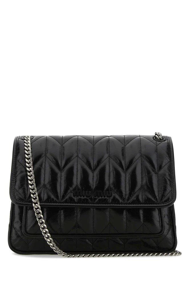 商品Miu Miu|Miu Miu Logo Plaque Quilted Shoulder Bag,价格¥11511,第1张图片