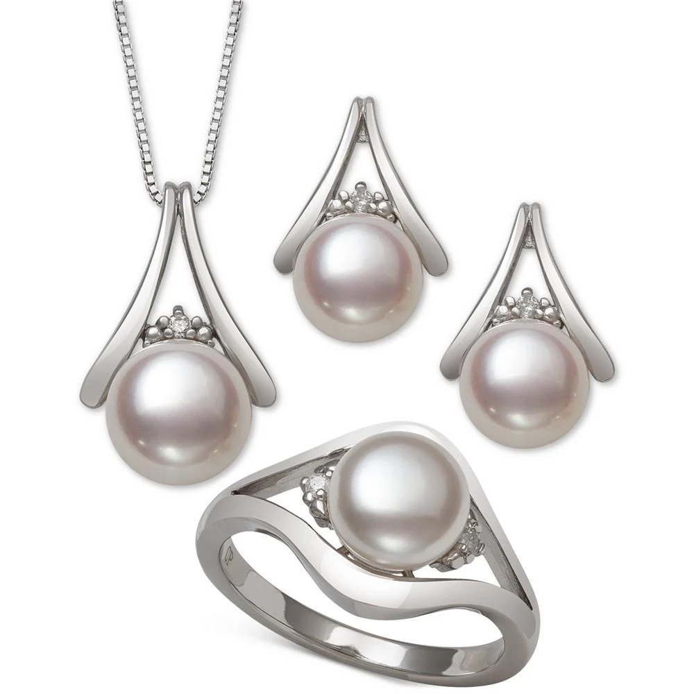 商品Belle de Mer|3-Pc. Set Cultured Freshwater Pearl (7 & 8mm) Pendant Necklace, Stud Earrings & Ring in Sterling Silver,价格¥2231,第1张图片