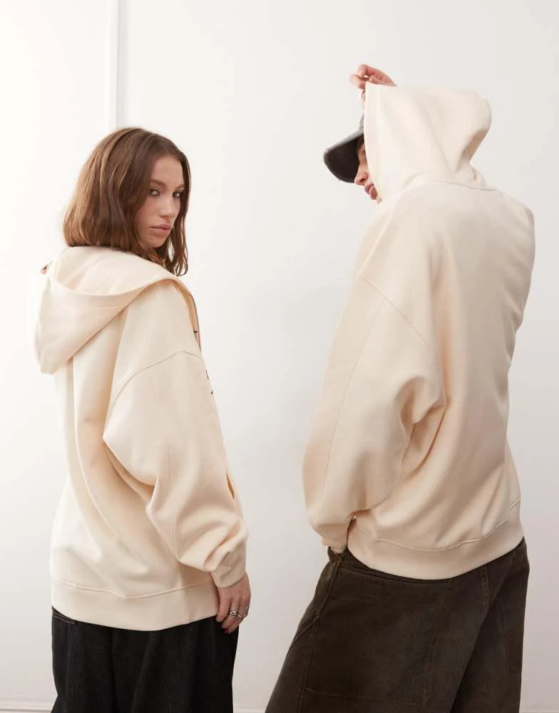 商品COLLUSION|COLLUSION Unisex varsity embroidered zip through hoodie in ecru,价格¥262,第3张图片详细描述