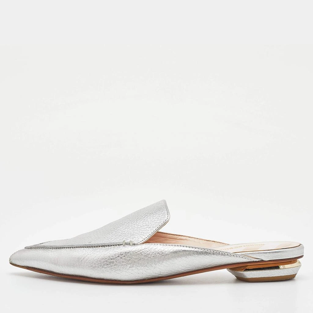 商品[二手商品] Nicholas Kirkwood|Nicholas Kirkwood Silver Leather Pointed Toe Beya Flat Mules Size 39.5,价格¥1147,第1张图片