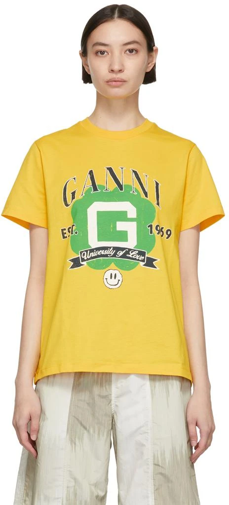 商品Ganni|Yellow Organic Cotton T-Shirt,价格¥621,第1张图片