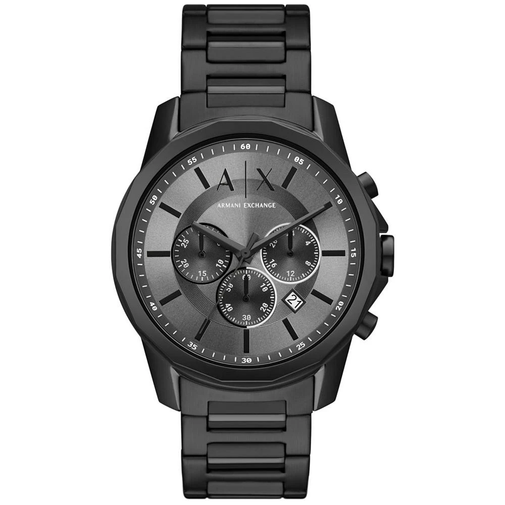 商品Armani Exchange|Men's Chronograph Black Stainless Steel Bracelet Watch, 44mm and Bracelet Gift Set,价格¥1389,第2张图片详细描述