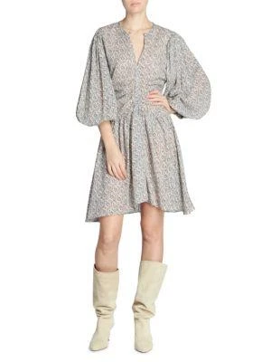 商品Isabel Marant|Marili Ruched Blouson-Sleeve Dress,价格¥750,第4张图片详细描述