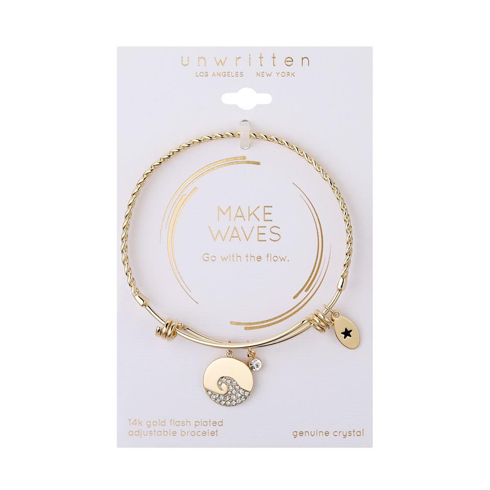 14k Gold Plated Crystal Wave Charm and Bezel Bangle Bracelet商品第2张图片规格展示