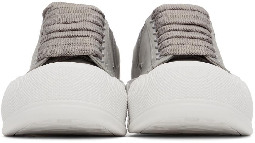 商品Alexander McQueen|Grey Leather Deck Lace-Up Plimsoll Sneakers,价格¥2274,第4张图片详细描述