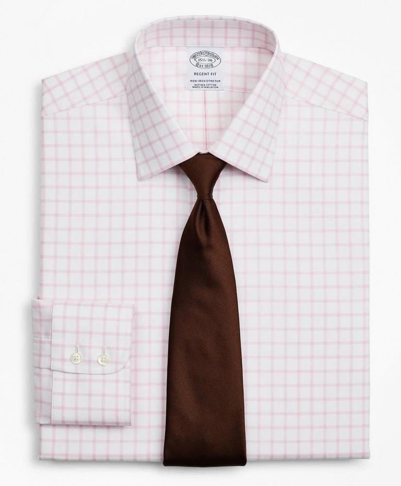 商品Brooks Brothers|Stretch Regent Regular-Fit Dress Shirt, Non-Iron Twill Ainsley Collar Grid Check,价格¥412,第1张图片