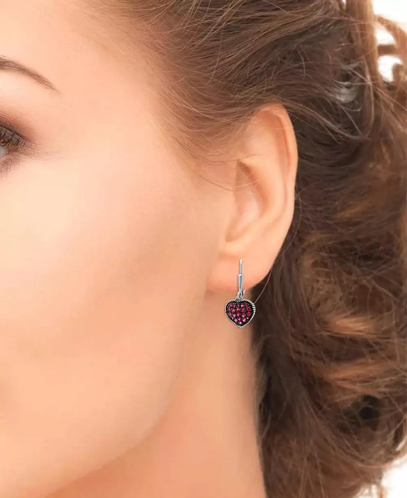 商品Macy's|Lab-Grown Ruby Heart Cluster Drop Earrings (1-1/4 ct. t.w.) in Sterling Silver,价格¥187,第2张图片详细描述