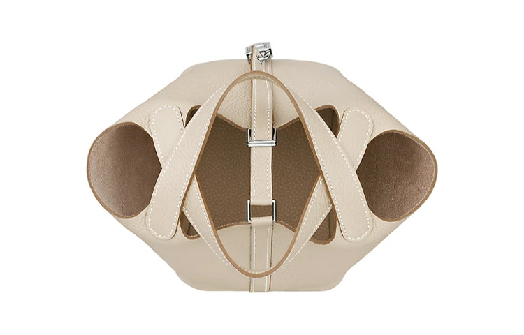 商品[国内直发] Hermes|爱马仕 Picotin Lock 18 银扣 Clemence小公牛皮 菜篮子水桶包手提包 女款 10 Craie 奶昔白,价格¥41390,第4张图片详细描述
