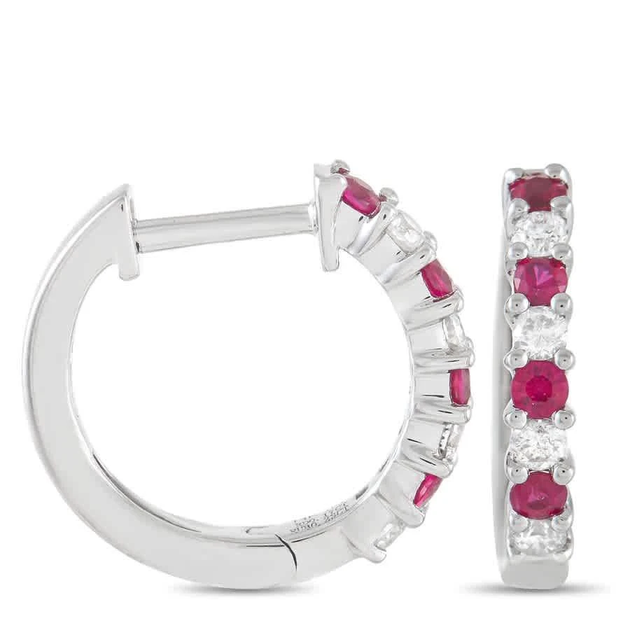 商品LB Exclusive|14K White Gold 0.17 ct Diamond and Ruby Hoop Earrings,价格¥4165,第2张图片详细描述