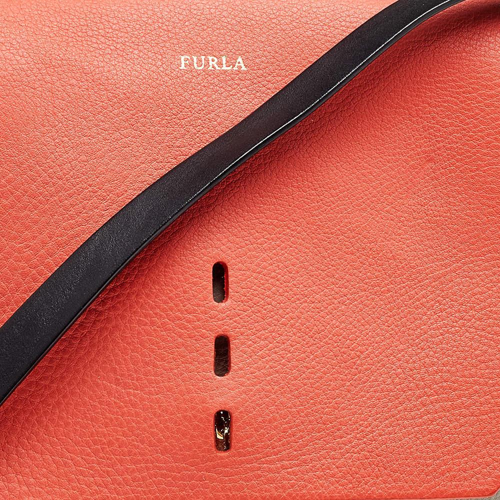 Furla Orange/Grey Leather And Suede Flap Shoulder Bag商品第5张图片规格展示