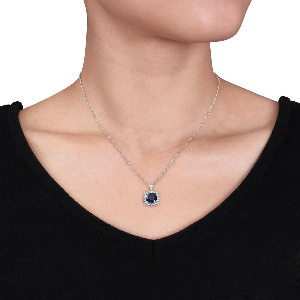 商品Mimi & Max|3 3/5 CT TGW Created Blue and Created White Sapphire and Diamond Halo Pendant with Chain in Sterling Silver,价格¥474,第2张图片详细描述