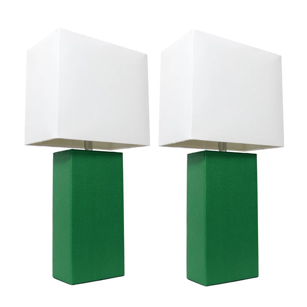 商品Elegant Designs|2 Pack Modern Leather Table Lamps with White Fabric Shades, Green,价格¥809,第2张图片详细描述