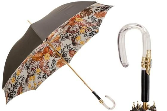 商品PASOTTI|Pasotti 葩莎帝 棕色伞面内饰秋天风景 透明手柄 雨伞,价格¥3367,第1张图片