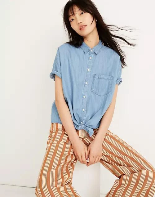 商品Madewell|Denim Short-Sleeve Tie-Front Shirt,价格¥317,第1张图片