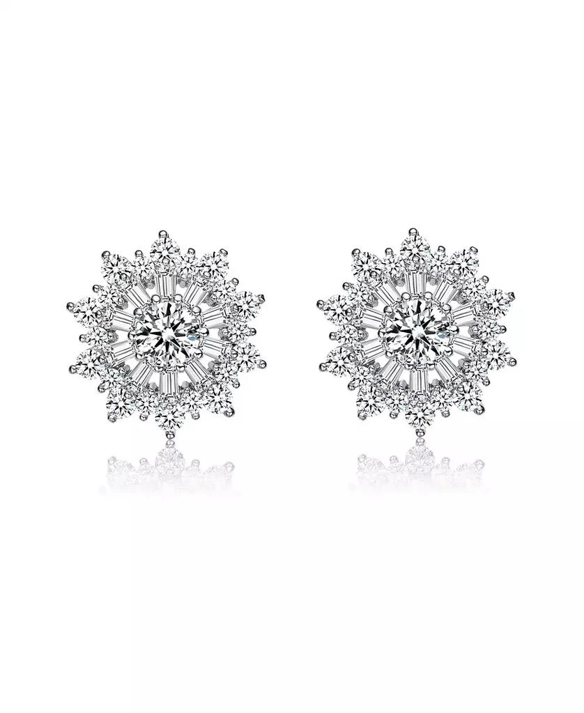 商品Genevive|GV Sterling Silver White Gold Plated Clear Round and Baguette Cubic Zirconia Wreath Stud Earrings,价格¥295,第3张图片详细描述