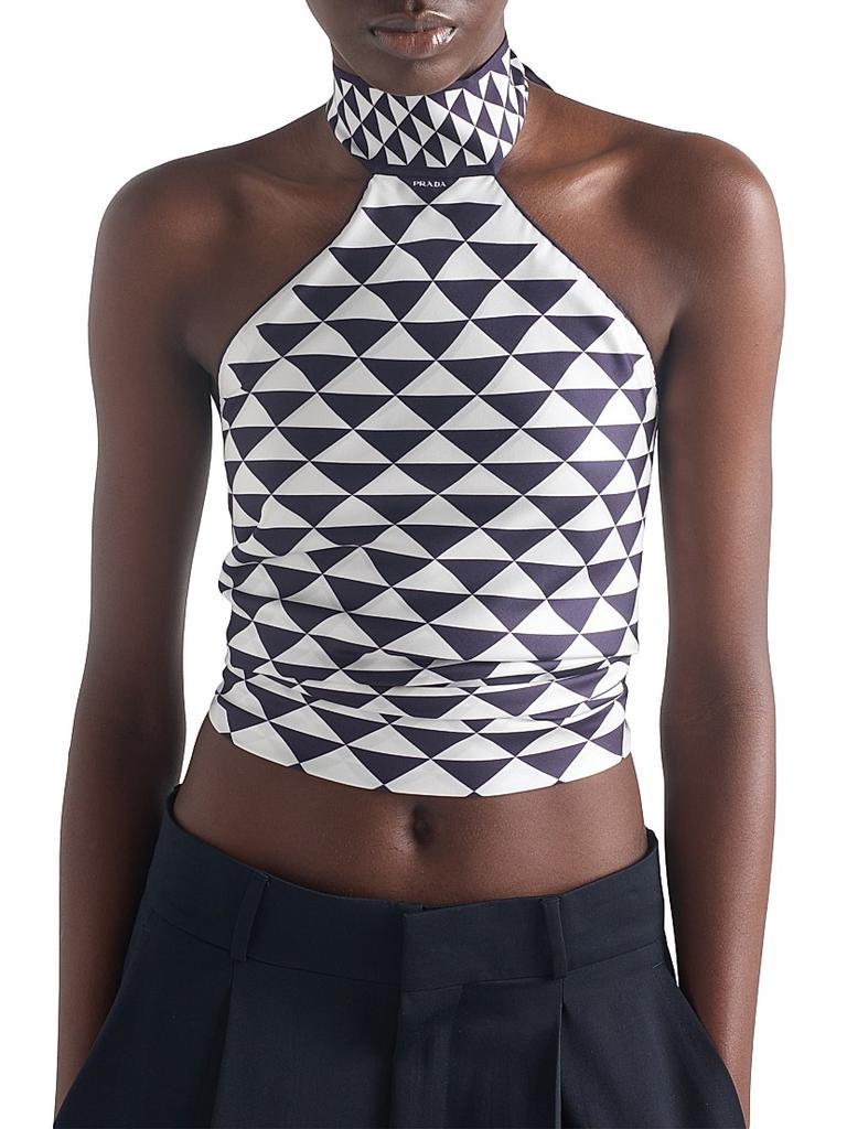 PRADA プリント Twill Headb＆ Shop Printed Silk Twill Halter Top on Sale at BeyondStyle