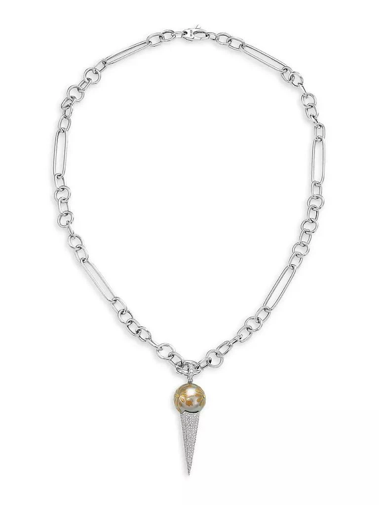 商品Samira 13|18K White Gold, Tahitian Pearl, &amp; 0.83 TCW Diamond Pyramid Pendant Necklace,价格¥62183,第1张图片