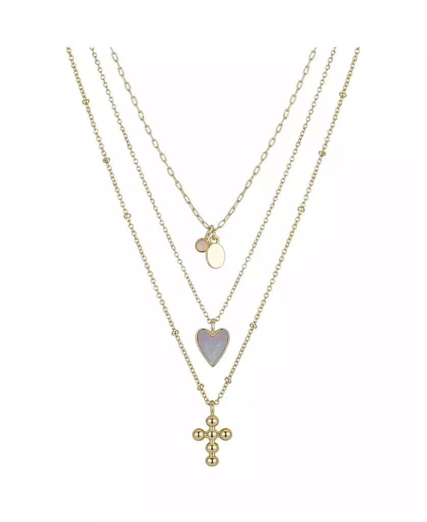 商品Unwritten|14K Gold Flash-Plated 3-Pieces Genuine Mother Of Pearl Heart and Cross Layered Pendants Set,价格¥112,第1张图片